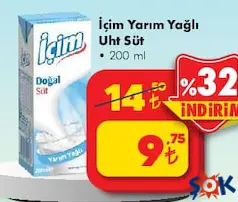 İÇİM YARIM YAĞLI UHT SÜT 200 ML